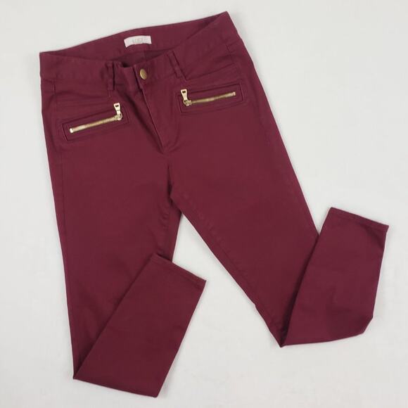 Ann Taylor LOFT Skinny Jean Size 6 Marisa Burgundy Moto Gold Ankle Pocket Zipper - Picture 2 of 9